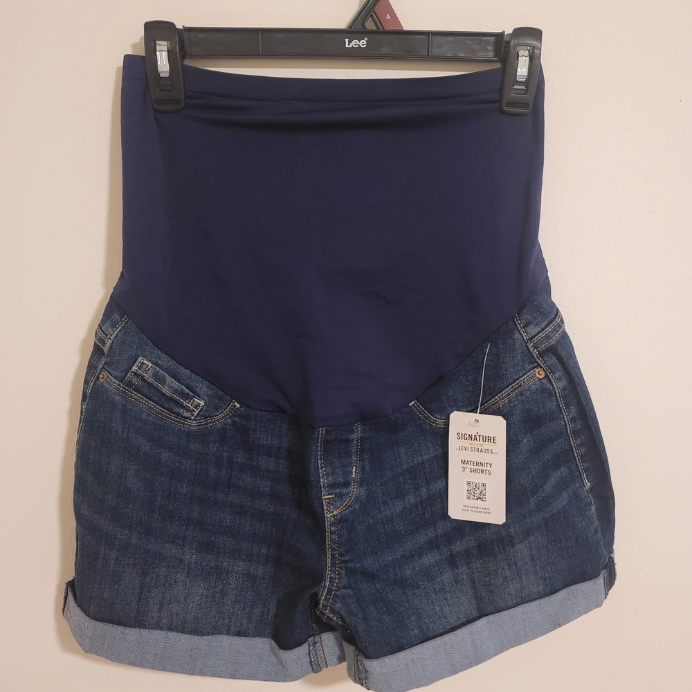 Signature By LEVI Strauss Gold Cuffed Maternity Denim Shorts Sz S Tummy Panel